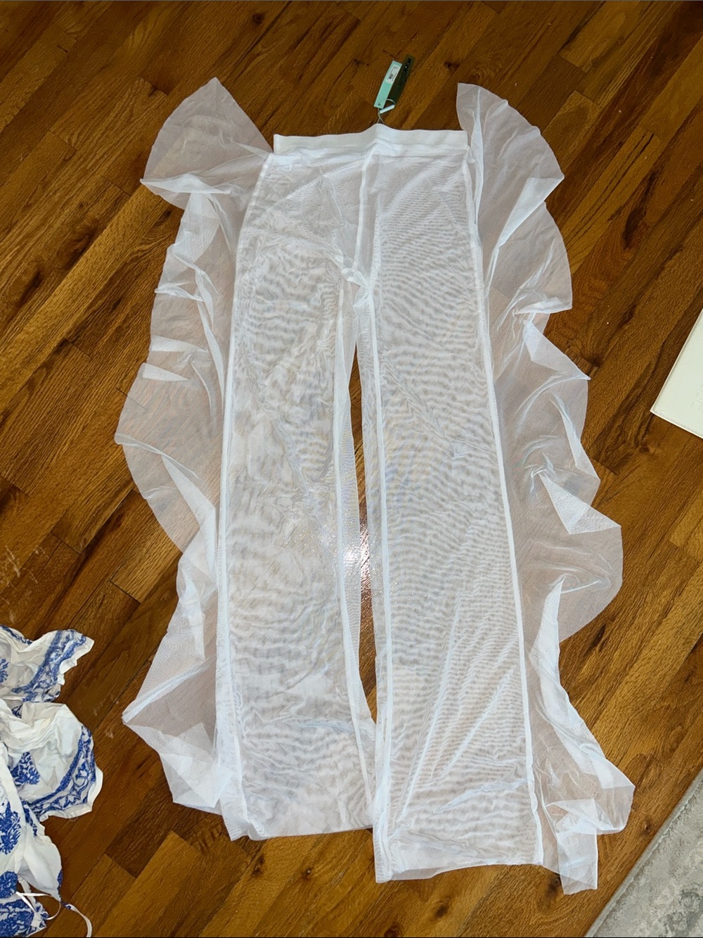 Sheer White Mesh Wide-Leg Swim Coverup